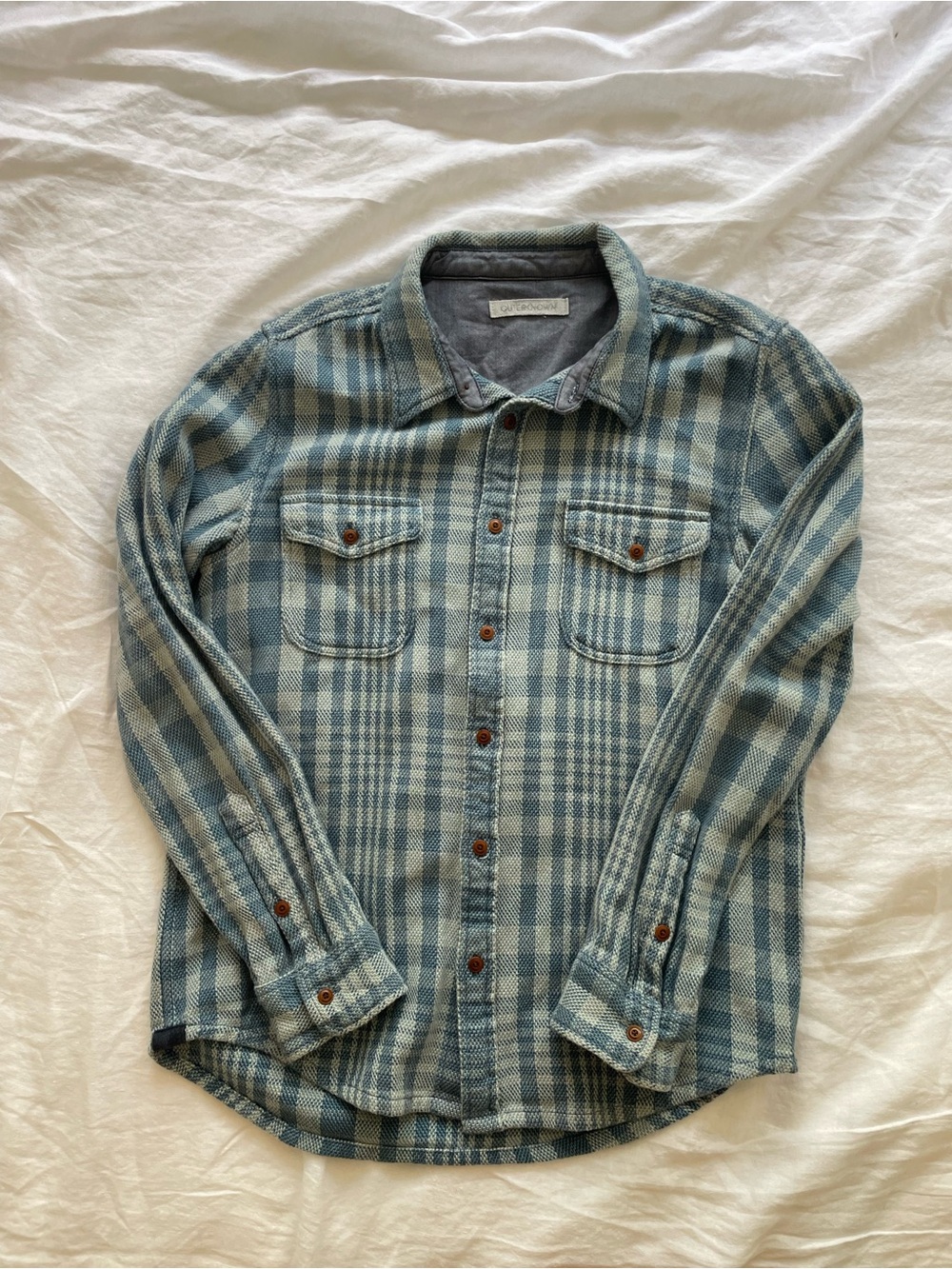Outerknown Blanket Shirt Men L SLIM Heavyweight Plaid Surf Beach Cali Button Up